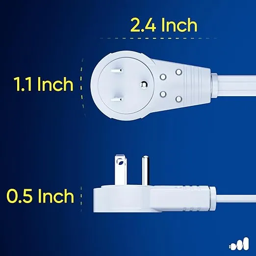 Maximm Cable 3 Ft 360° Rotating Flat Plug Extension Cord/Wire, 16 AWG Multi 3 Outlet Extension Wire, 3 Prong Grounded Wire - White - 2 Pack - UL Certified