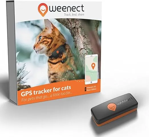 Weenect Cat XS - New GPS Tracker for Cats | Real-time Mini GPS Tracker for Cats | Smallest Model on The Market | Collar Included | Including Free 3 Months Subscription