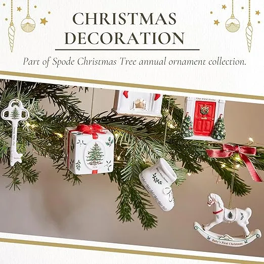 Spode Christmas Tree Baby's First Bootie Ornament - Festive Decoration, Novelty Bauble for Seasonal Decor - Ideal Holiday Keepsake Ornament for Christmas - Collectible Ornament for Home Decoration