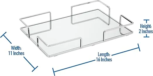 Home Details Modern Square Design Mirror Dresser, Perfume, Desk, Cosmetic & Jewelry Organizer, Decorative, Chrome Vanity Tray, 1 Count (Pack of 1)