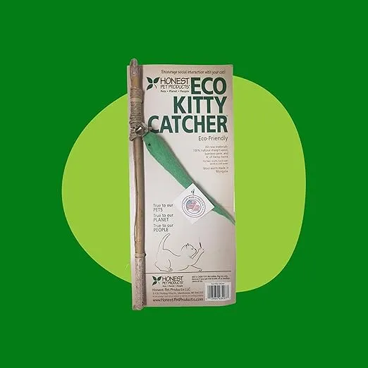 Natural Cat Toy Eco-Kitty Catcher Offers Loads of Interactive Fun for Both Owner and cat-Made of Natural Wool and Hemp Twine-Cat Toy Guarantee from Honest Pet Products