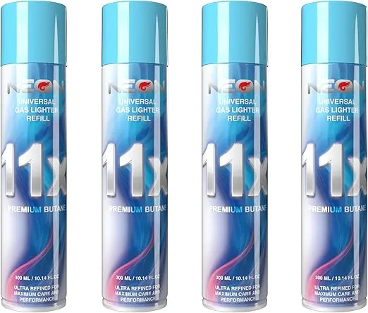 Neon Butane Fuel, 11X Butane Refill 300ml Refined Butane Gas for Lighters, Torch, 4 Cans