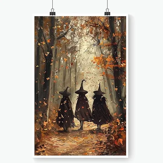 YFCLDPH Vintage Three Witches in The Forest Witchy Canvas Painting Print Halloween Wall Art Gothic Decor Witch Poster Witchy Room Aesthetic and Halloween Decorations 12X16inch Unframed