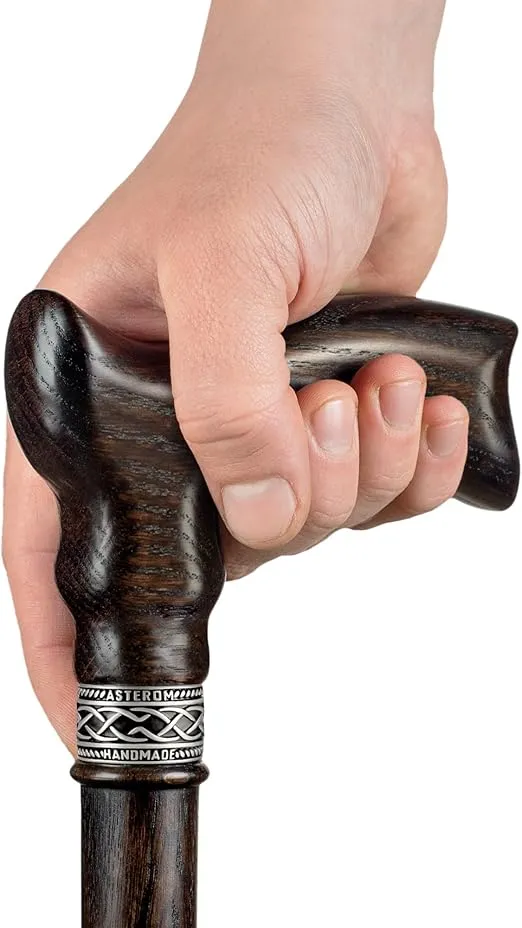 Asterom Handcrafted Ergonomic Wooden Walking Cane for Men and Women - Stylish Men's Oak Wood Cane - Fashionable Walking Stick (Walnut)