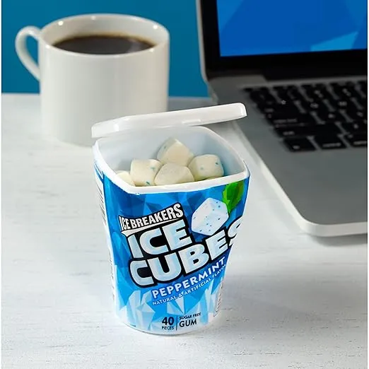 ICE BREAKERS Ice Cubes Peppermint Sugar Free Chewing Gum Bottle, 3.24 oz (40 Pieces)