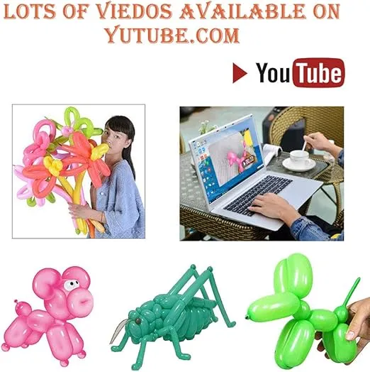Balloon Animals Kit Twisting Balloons (100pcs) with Unbreakable Air Pump – OOTSR 260Q Latex Long Balloons for Animal Shape Party, Birthday, Clowns, Wedding Decorations w/Eye Stickers and Hand Pump