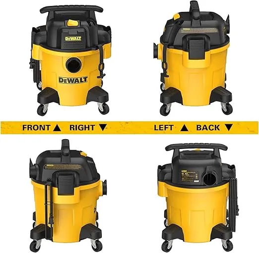 DEWALT DXV05P 5 Gallon Poly Wet/Dry Vac, 4 Peak HP Shop Vacuums with Attachments, Powerful Suction, 1-7/8" Hose, DXV05P, Yellow