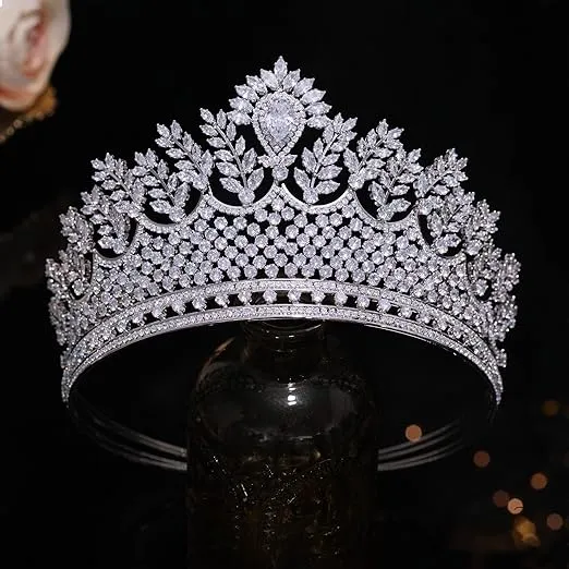 Aoligrace Tall Cubic Zirconia Wedding Tiaras for Women CZ Luxury Crowns for Quinceanera Large Bridal Headpieces for Wedding