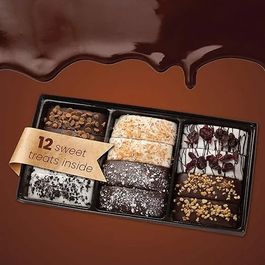 Barnetts Christmas Gift Baskets, 12 Chocolate Biscotti Gourmet Holiday Chocolate Cookies Gift Box for Women, Gifts Ideas Food Delivery for Men Aunt Grandma