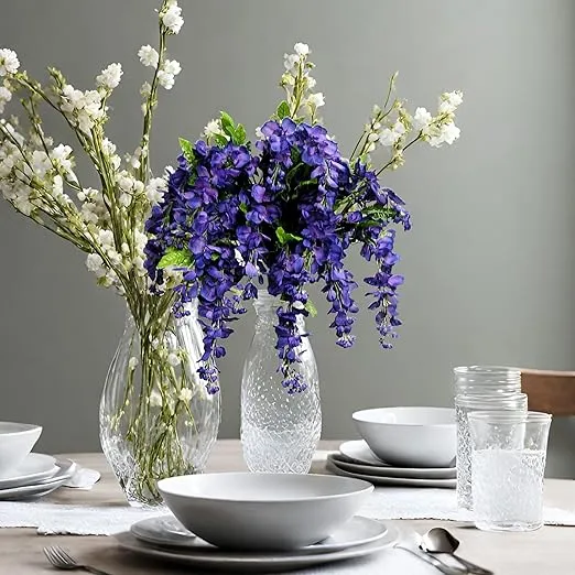 Artificial Wisteria Long Hanging Bush Flowers - 15 Stems For Home, Wedding, Restaurant and Office Decoration Arrangement, Purple