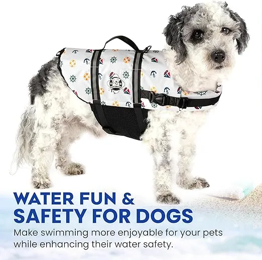 Paws Aboard Dog Life Jacket - Keep Your Canine Safe with a Nylon Life Vest - Designer Life Jackets - Perfect for Swimming and Boating - Nautical Dog, X-Small