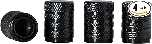 Black Anodized Aluminum Tire Valve Caps - 4 pcs/Pack, Corrosion Resistant Universal Valve Stem Caps, Tire Caps for Cars, Trucks, Motorcycles, SUVs, and Bikes
