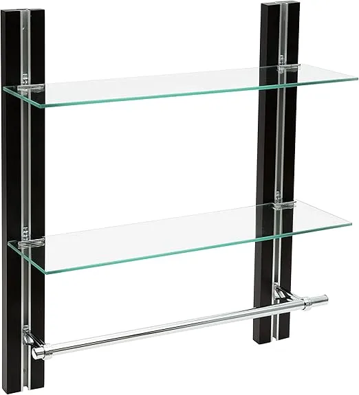 Organize It All 2-Tier Wall Shelf Unit | Dimensions : 6.87"D x 19.62"W x 22.5"H | Bathroom | Adjustable |Easy Assemble | Wood Finish | Bathroom Organization | Clear