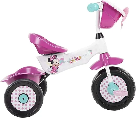 Huffy Disney Minnie Mouse Girl's Trike, Ideal for Ages 3+, Minnie Mouse Graphics, Pink Handlebar Bow Basket, Storage Bins for Snacks or Toys, Sturdy and Durable, Safe for Toddlers
