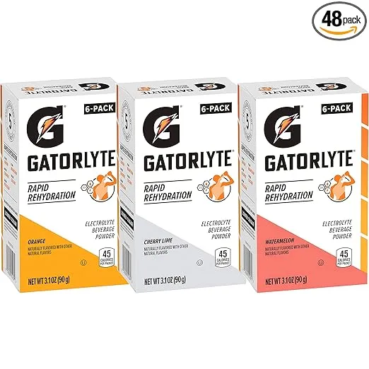 Gatorlyte Rapid Rehydration Electrolyte Beverage, Variety Pack, Lower Sugar, Specialized Blend of 5 Electrolytes, No Artificial Sweeteners or Flavors, 18 pack, 1 pack mixes with 16.9oz (500ml) water