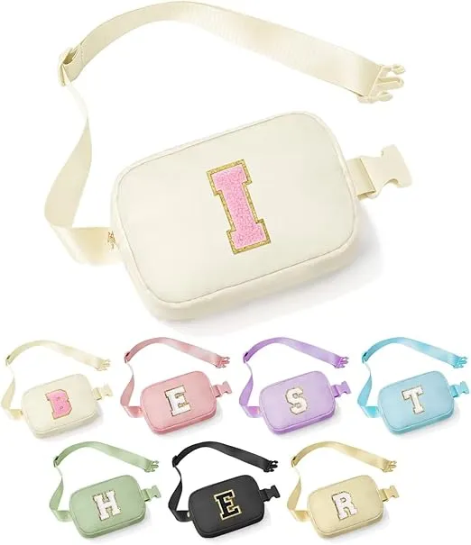 YOOLIFE Initial Crossbody Bags for Women - Belt Bag Fanny Packs for Women Cross Body Bag Sling Bag White Small Waist Packs Mothers Day Gifts Travel Accessories Monogrammed Gifts I