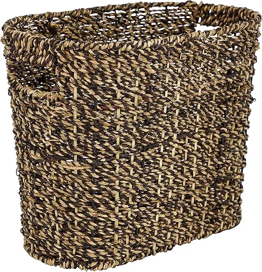 Deco 79 Seagrass Handmade Woven Single Slot Magazine Holder with Light Brown Accents, 15" x 9" x 13", Brown