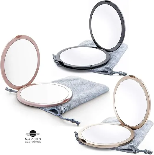 Magnifying Compact Mirror for Purses, 1x/10x Magnification – Double Sided Travel Makeup Mirror, 4 Inch Small Pocket or Purse Mirror. Distortion Free Folding Portable Compact Mirrors (Millennial Pink)