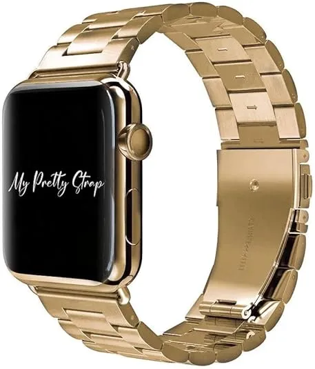 My Pretty Strap Classic Band Compatible with Apple Watch 38/40/41mm or 42/44/45/49mm, Stainless Steel Metal Gold/Silver/Black