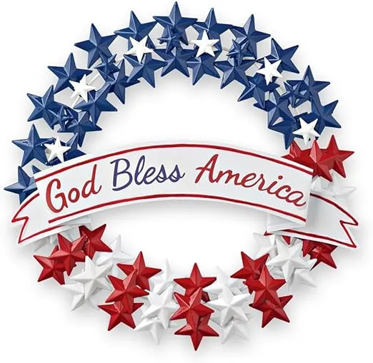 Collections Etc Patriotic 4th of July Front Door Decoration God Bless America Metal Wreath