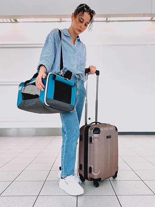 Travel Cat The Odyssey Soft Cat Carrier - Portable Comfort Soft Sided Cat Travel Carrier for Small, Medium Cat, Kitten up to 20 LBs - Pet Travel Carrier Backpack with Shoulder Strap (Blue)