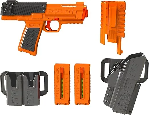DART ZONE Pro-Series MK-2 120 FPS Foam Blaster for Adults, Teens - Soft Bullet Blaster Ages 14+ with 18 Half Length Darts, 2 Mags & Holsters – Toy Pistol Blaster 120 ft Range