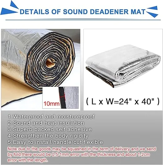 uxcell Heat Sound Deadening Insulation Mat Deadener Pad Car Auto Exhaust Muffler Hood Door Waterproof 394mil 6.4sqft 40x24inch