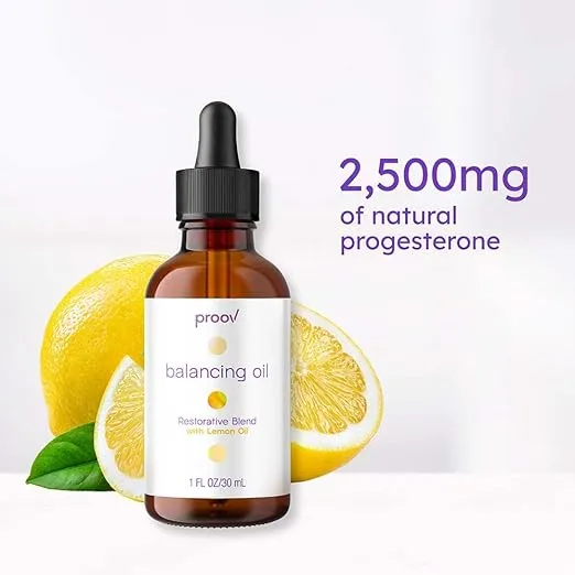 Proov Balancing Oil for Face and Body with 2500 mg bio-identical USP Natural Progesterone, MCT Oil and Vitamin E Oil (and Lemon Oil) l Dry Skin & Menopause Support for Women | 1 Fluid oz/30mL