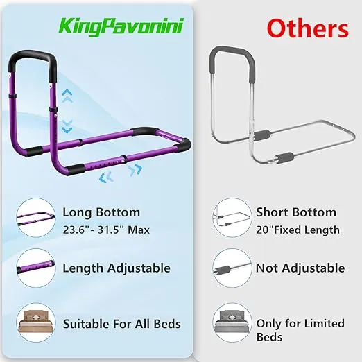 Bed Rails for Elderly Adults Safety - Medical Bed Support Bar Mobility Assistant with Storage Bag and Fixing Strap, Tool-Free Assembly, Fit King, Queen, Full, Twin
