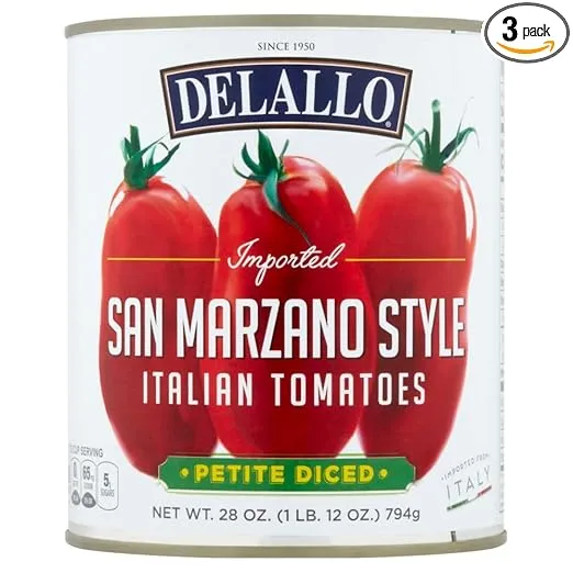 DeLallo San Marzano Style Diced Tomatoes, 28 Ounce Can, Italian Plum Tomatoes Packed in Light Puree, Product of Italy, Non-GMO