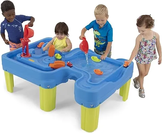 Simplay3 Big River and Roads Water Play Table, Outdoor Activity Table with Track Toys for Toddlers and Kids, 9 Accessories Included, Made in USA
