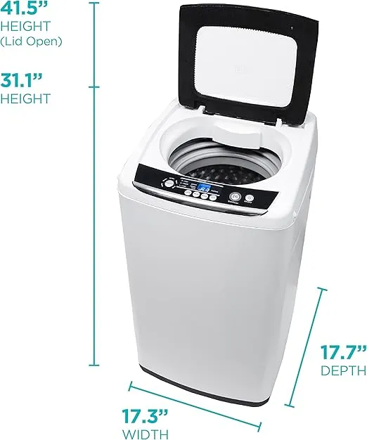 BLACK+DECKER 0.9 Cu. Ft. Portable Washer, 6.6 lb. Capacity Washing Machine for Homes & Apartments, 5 Wash Cycles, Quick Connect Sink Adapter and Drain Hose Included, Transparent Lid & LED Display, BPWM09W, White