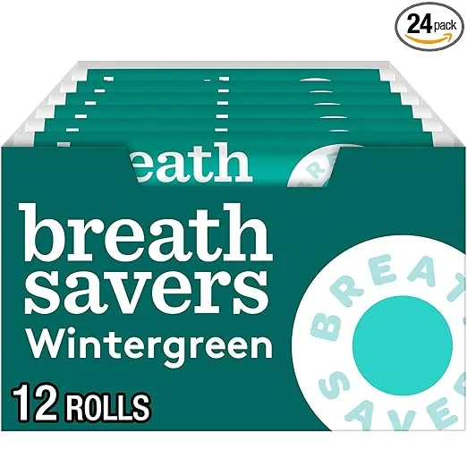 BREATH SAVERS Wintergreen Sugar Free Breath Mints Rolls, 0.75 oz (24 Count)