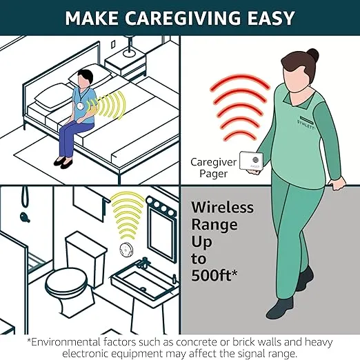 Caregiver Pager Wireless Call Buttons for Elderly Monitoring SOS Alert System Portable Alarm for Nurse Call Seniors Patients Emergency Home