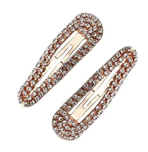 Kitsch Rhinestone Snap Clips for Thin & Thick Hair | Hair Clips for Women, Girls, Kids, 2pc (Rose Gold)