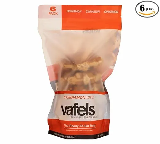 VAFELS Plant-Based Liège Wafel - Organic Pearl Sugar Infused Belgian Waffle | Vegan | Small-batch | Handmade with Brioche-Based dough | Sports Nutrition Waffle & Healthy Snack | (Cinnamon)