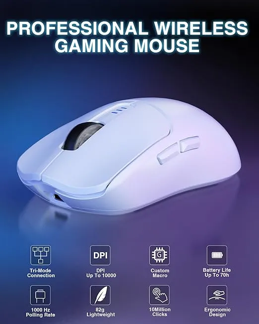 AULA SC580 Wireless Gaming Mouse, Tri-Mode 2.4G/BT5.0/USB-C Gaming Mouse, 10000 DPI Rechargeable Wireless Mouse with 6 Programmable Buttons, Ergonomic Computer Mouse for Laptop/PC/Mac/Tablet