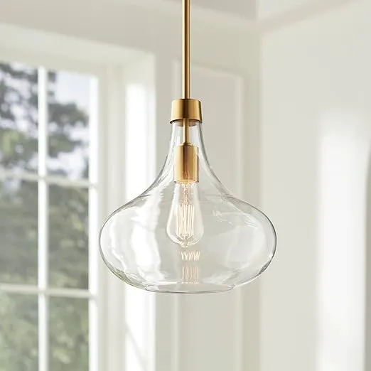 Possini Euro Design Pendant Light Fixture - Single Bulb, Clear Glass Shade, Mini Gold Pendant Light for Kitchen Islands, Living Rooms, Bedrooms, Dining Rooms, and Foyers - 11" Wide, 11" High