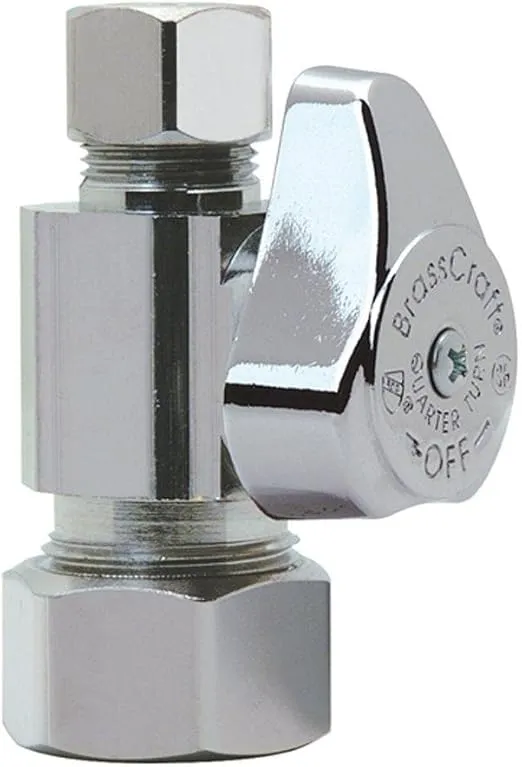 BrassCraft Valve < 0.25% Lead Straight 3/8" Od. Compression Chrome Quarter Turn Boxed 5/8" Od.