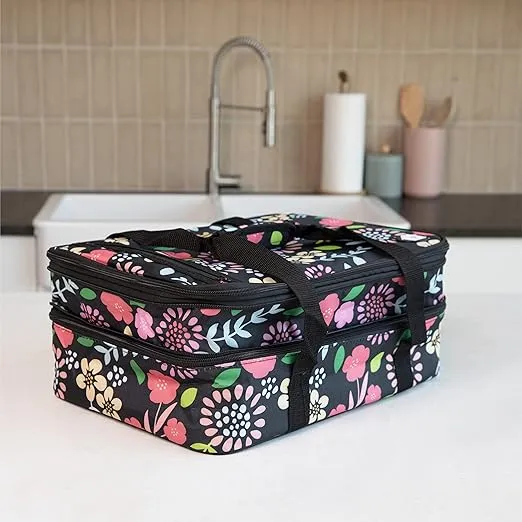 VP Home Double Casserole Insulated Travel Carry Bag (Garden Party) for Trip, Birthday Party, Mother's Day, Grocery Store, Supermarket, Outdoor Picnic.