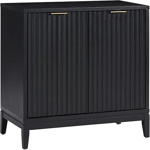 Nathan James Jasper Modern Sideboard, Kitchen Storage Cabinet with Fluted Doors, Accent Storage for Kitchen or Living Room, Black Oak