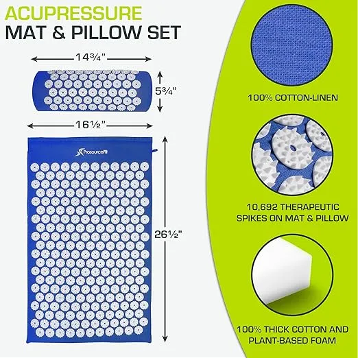 ProsourceFit Acupressure Mat and Pillow Set for Back/Neck Pain Relief and Muscle Relaxation