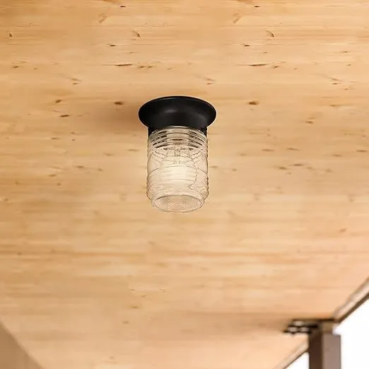 Design House 587220 Jelly Jar 1-Light Indoor/Outdoor Flush Mount Ceiling Light, Black