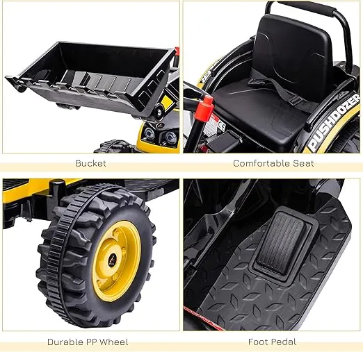 Aosom 6V Kids Ride on Excavator, Bulldozer, Electric Construction Vehicle, Rechargeable Battery Powered Truck with Adjustable Bucket, High/Low Speed, Realistic Sound and Headlights, Yellow