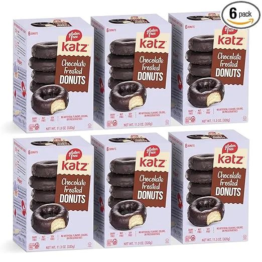 Katz Gluten Free Chocolate Frosted Donuts | Dairy Free, Nut Free, Soy Free, Gluten Free | Kosher (6 Packs of 6 Donuts, 14 Ounce Each)
