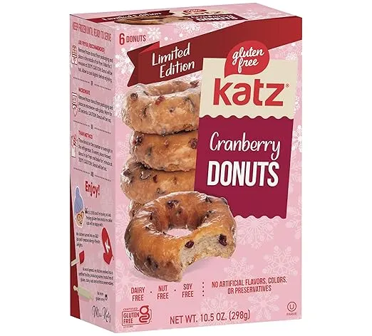 Katz Gluten Free Cranberry Donuts | Dairy Free, Nut Free, Soy Free, Gluten Free | Kosher (1 Pack of 6 Donuts, 10.5 Ounce)