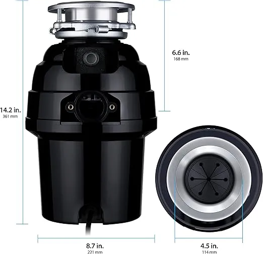 TITAN 10-US-TN-T-960-3B Garbage Disposal, 3/4 HP Deluxe, Black with Stainless Steel Sink Flange and Silver Guard