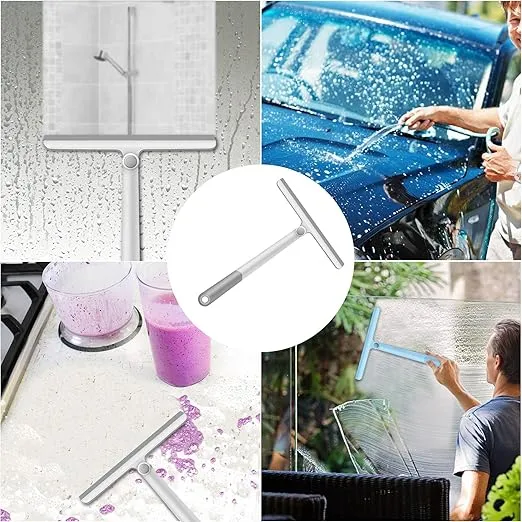 Shower Squeegee for Glass Doors, Silicone Shower Squeegee for Shower Doors Window Bathroom Glass Doors and Car Windshield Cleaning, Multi-Purpose Cleaning Squeegee with 11 Inch Blade (Gray+Gray)