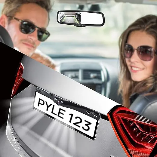 Pyle Backup Car Camera Rear View Mirror Screen Monitor System with Parking & Reverse Safety Distance Scale Lines, OEM Fit, Waterproof & Night Vision, 170° Angle Adjustable, 4.3" LCD Display-(PLCM4550)