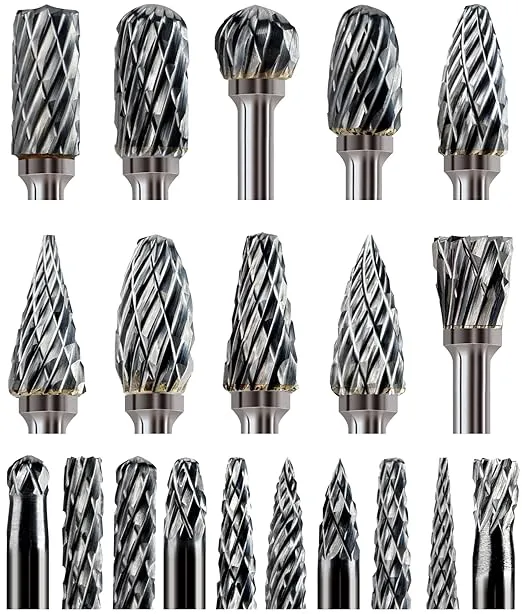 20 Pcs 1/8" Shank Carbide Burr Bits Compatible with Dremel Bits Metal Grinding Bits Wood Stone Carving Cutting Engraving Grinder Kit Attachment Rotary Tool Accessories Set Harder Than Diamond